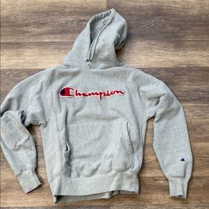 Champion Heather Gray Hoodie with Red Logo